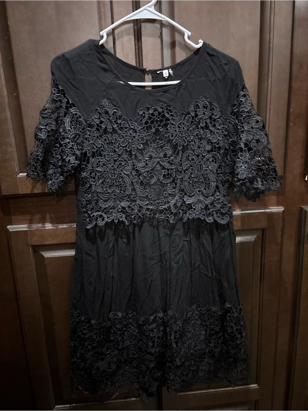 Women's Black Lace Overlay Short Sleeve Dress
